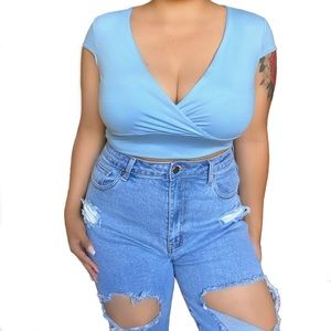 Light Blue Vneck Crop Top